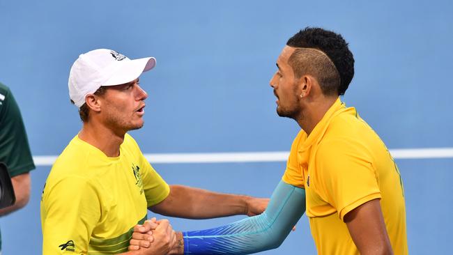 Australian team captain Lleyton Hewitt (L) has left out Nick Kyrgios. Picture: AAP