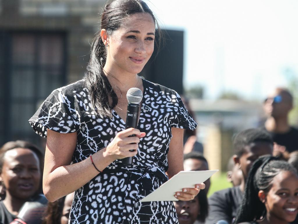 Meghan made several powerful speeches during her time as a senior royal, including during a visit to South Africa. Picture: Betram Malgas/AFP