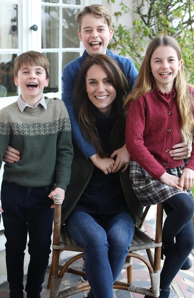 The photoshopped image of Kate Middleton the Princess of Wales with children Prince George, Princess Charlotte and Prince Louis. Picture: Kensington Palace/Instagram