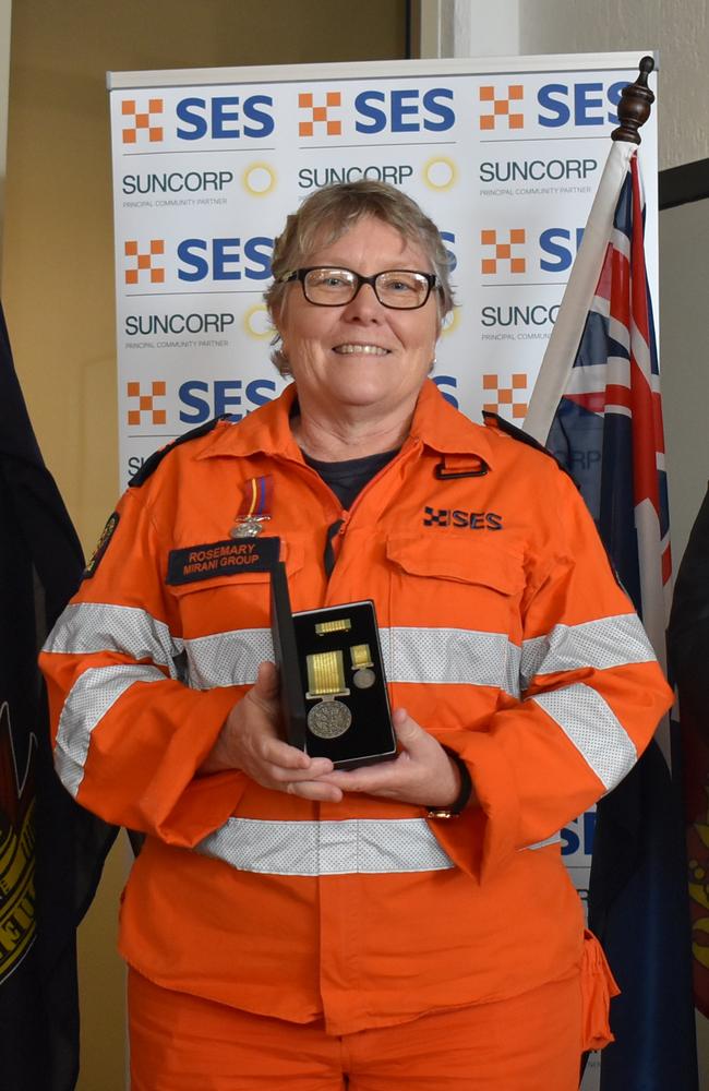 Rosemary Lyons of Mirani SES Group receives the National Emergency medal and clasp for service during Tropical Cyclone Debbie in 2017. Saturday, October 9, 2021. Picture: Tara Miko