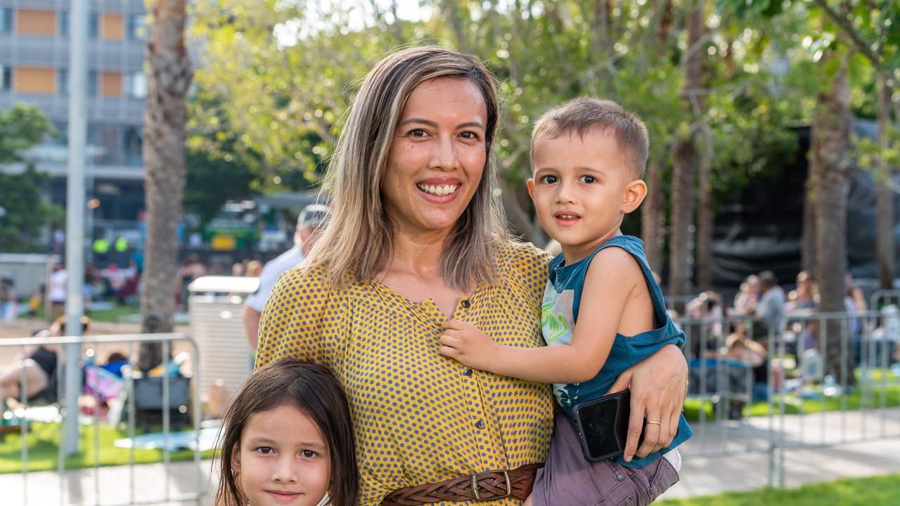 Scarlett, Destiny and Rafael at Darwin Waterfront on New Year’s Eve 2020. Picture: Che Chorley