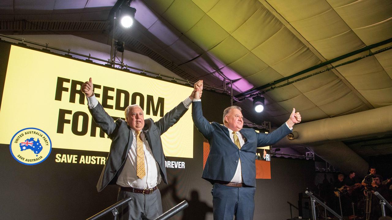 Clive Palmer and Craig Kelly at the United Australia Party's National Launch at the Palmer Coolum Resort. Picture: Brad Fleet