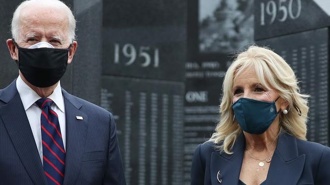 Joe and Jill Biden at the Philadelphia Korean War Memorial on Veterans Day. Picture: Getty Images.