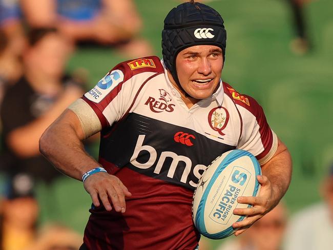 PERTH, AUSTRALIA - MARCH 01: Josh Flook of the Reds in action during the round three Super Rugby Pacific match between Western Force and Queensland Reds at HBF Park, on March 01, 2025, in Perth, Australia. (Photo by Janelle St Pierre/Getty Images)
