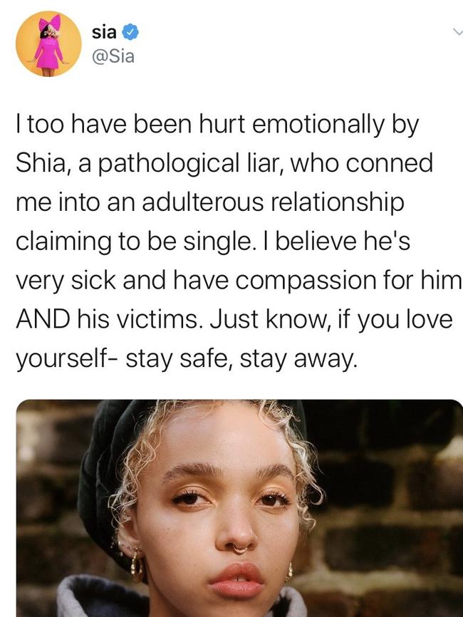 Sia weighed into FKA Twigs' claims about Shia LaBeouf