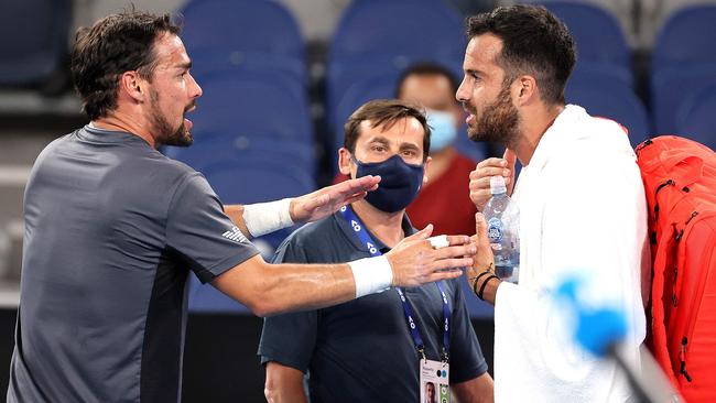 Both players were annoyed after the match. Picture: AFP Photo