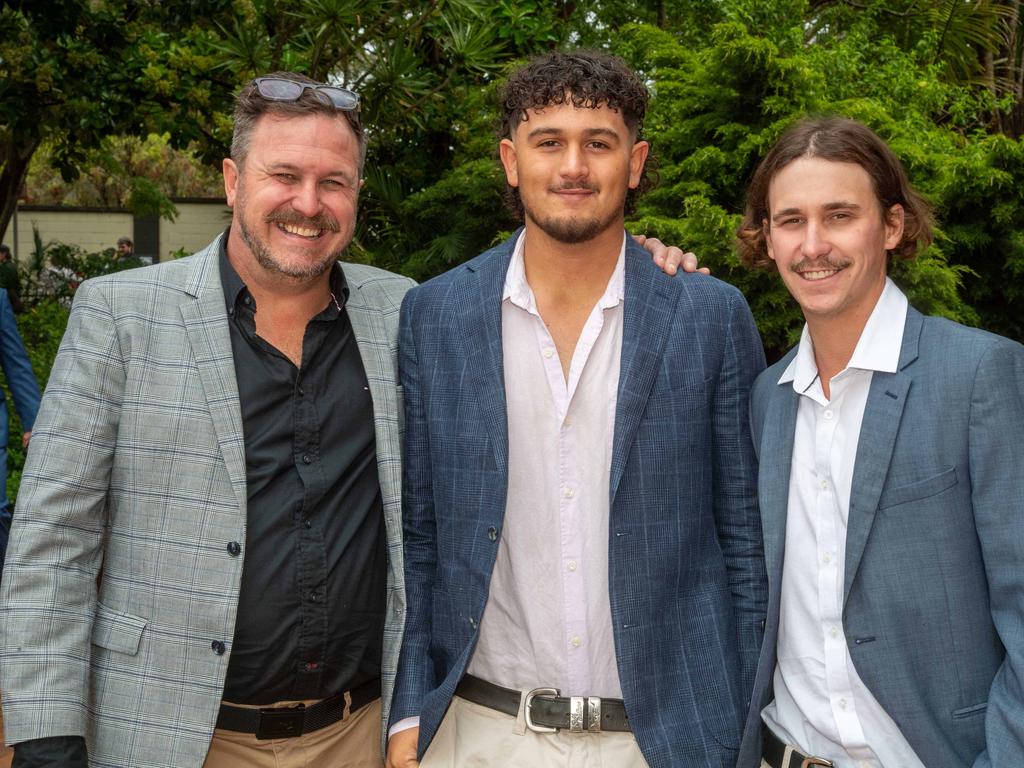 (From left) Scott, Fletcher and Kiarn Loury. Weetwood Raceday at Toowoomba Turf Club. Saturday, September 28, 2024. Picture: Nev Madsen.