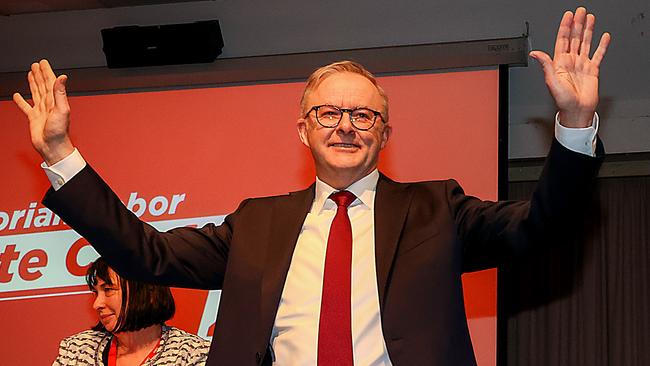 Anthony Albanese talked up his government’s achievements during the Victorian Labor state conference held at Moonee Valley Racecourse. Picture: Ian Currie