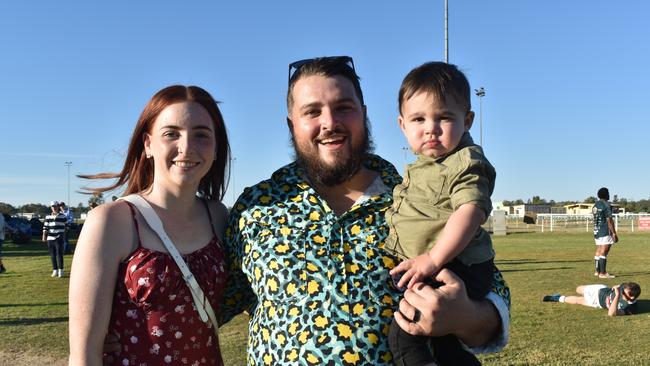 Abbi, Zac and Jack at the Roma Rugby Races at Bassett Park on Saturday June 24, 2023. Picture: Chloe Cufflin.