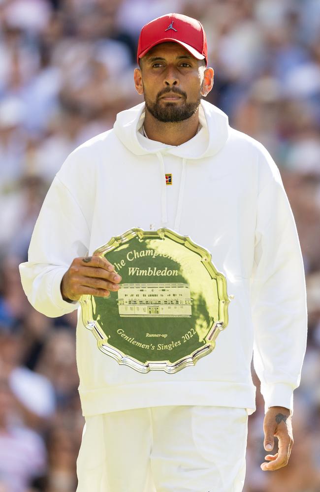 Kyrgios after his loss in the 2022 Wimbledon Final. Picture: Simon Bruty/Anychance/Getty Images)