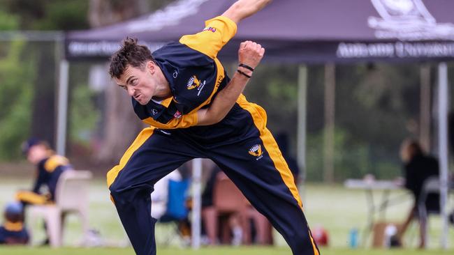 Jordan Buckingham continued his strong season with a four-wicket performance against Glenelg on Sunday. Picture: Russell Millard