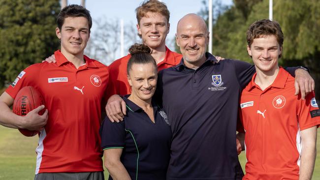 Josh and Jo Francou with their children, from left, Oliver, Will and Ben. Picture: Kelly Barnes