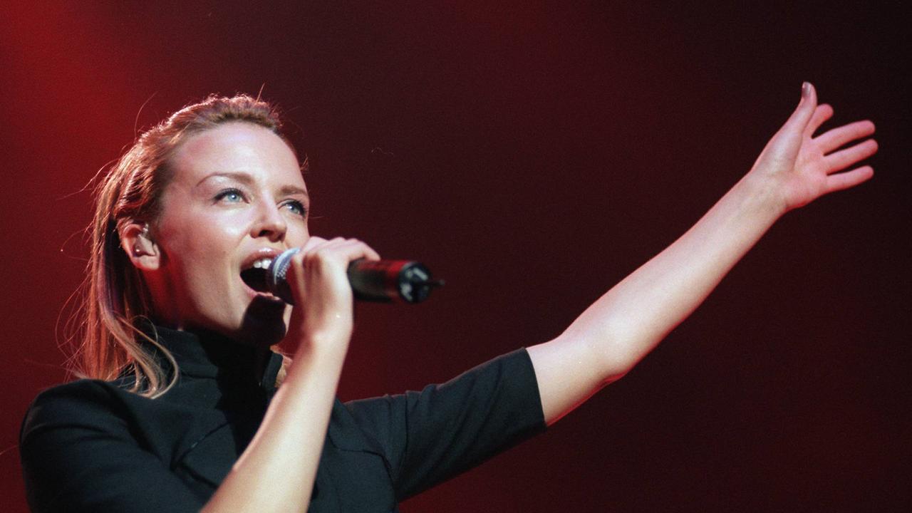 Australian singer and actor Kylie Minogue in concert at the Palais during her Live and Intimate tour, in 1998.