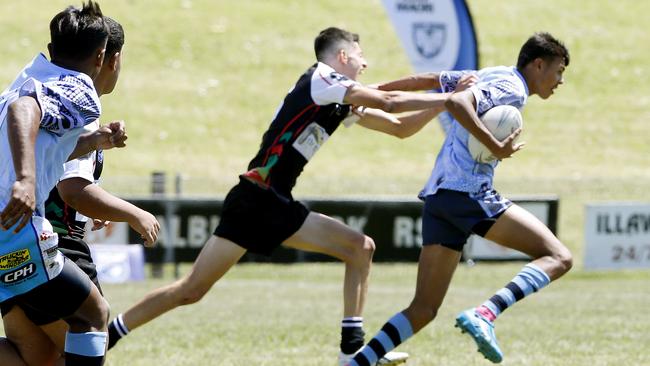 Dwayne Lyons for NSW Indigenous. U16 Boys Mediterranean v NSW Indigenous. before their game. Harmony Nines Rugby League. Picture: John Appleyard