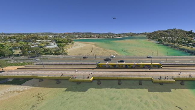 Artist impression of Gold Coast Light Rail Stage 4 between Burleigh Heads and Tugun