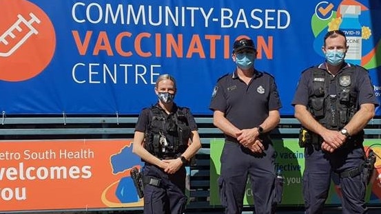 Jimboomba officers getting their Covid-19 vaccines. Photo: contributed.