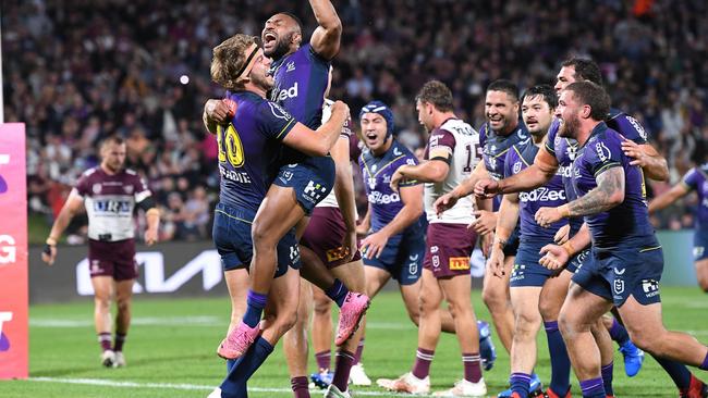 The Storm are through to their seventh consecutive preliminary final. (Photo by Bradley Kanaris/Getty Images)