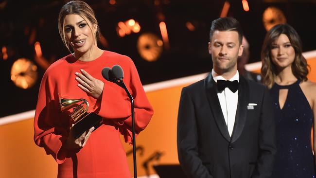 Brooke Fraser and Ben Fielding of Hillsong Worship at the Grammy awards in New York yesterday. Picture: Getty Images