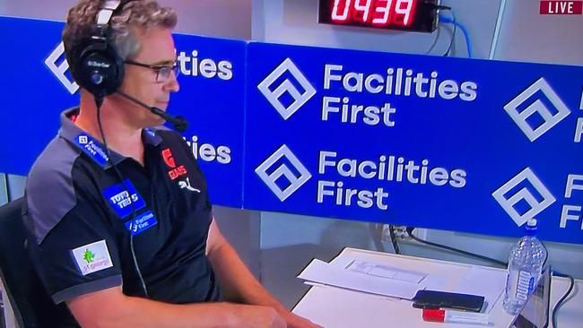 \Leon Cameron will his mobile phone by his side during Sunday night’s game at Manuka Oval. Picture: Supplied