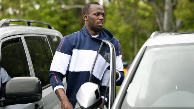 Usain Bolt leaves a training session with the Central Coast Mariners