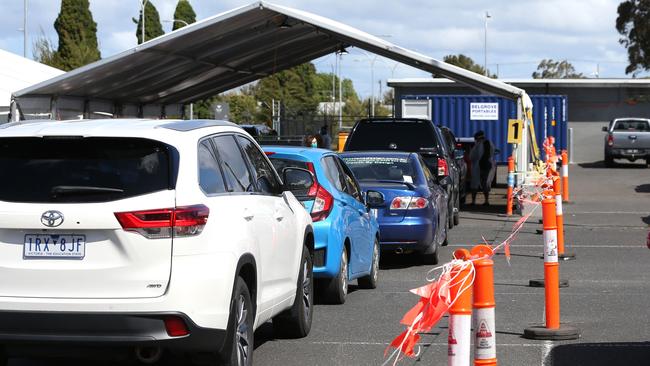 Covid testing at Barwon Health North. Picture: Mike Dugdale