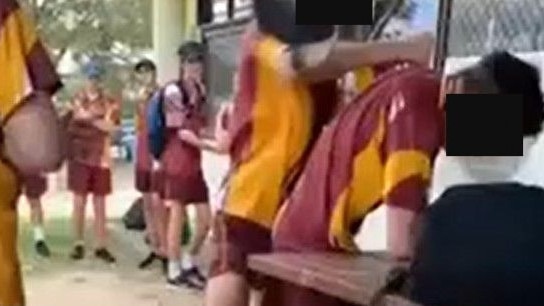 A still from footage captured of a violent fight between Sarina State High School students. Multiple videos showing the violence were shared widely online in 2022.