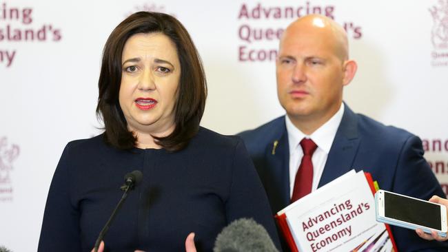 Queensland Premier Anastacia Palaszczuk with Treasurer Curtis Pitt ahead of the state budget lock up, at Parliament House, Brisbane. Picture: Liam Kidston.