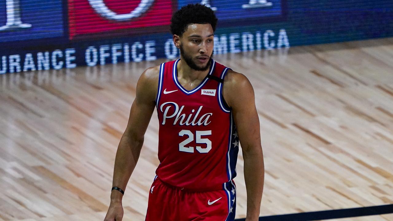 LAKE BUENA VISTA, FLORIDA - AUGUST 05: Ben Simmons #25 of the Philadelphia 76ers walks up the court during the first half of an NBA basketball game against the Washington Wizards at The Arena at ESPN Wide World Of Sports Complex on August 5, 2020 in Lake Buena Vista, Florida. NOTE TO USER: User expressly acknowledges and agrees that, by downloading and or using this photograph, User is consenting to the terms and conditions of the Getty Images License Agreement. (Photo by Ashley Landis-Pool/Getty Images)