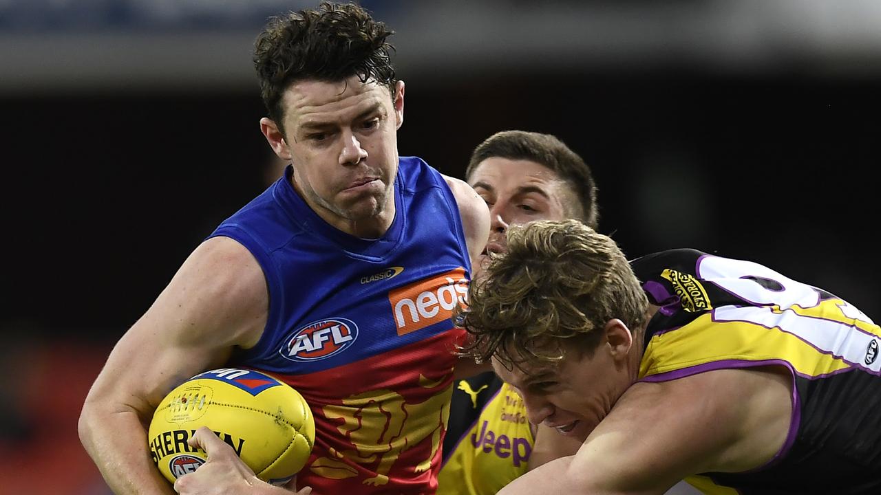 Lachie Neale left training with an injury. Picture: Getty Images