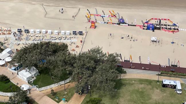 The Beach Bar at Kurrawa on the Gold Coast. An aerial shot showing different beach users.