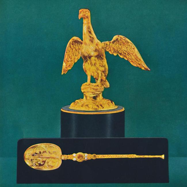 The oil is poured a from a golden ampulla, in the shape of an eagle, into the coronation spoon. Picture: Alamy/The Times