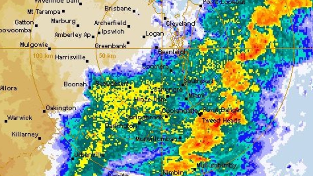 128km Brisbane (Mt Stapylton) Radar Loop 7:18am