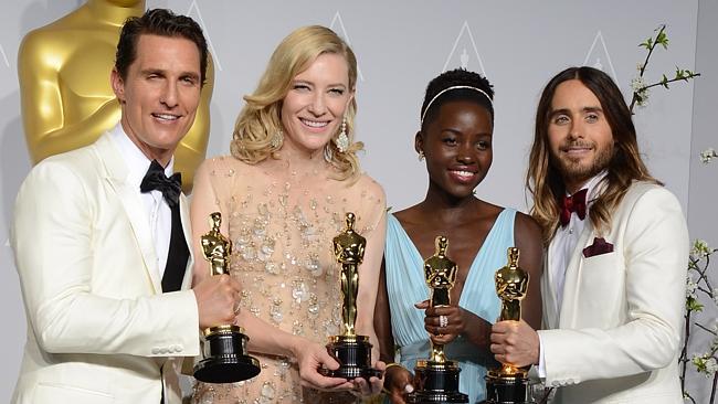 Huge night ... Cate Blanchett with her fellow Oscar winners Matthew McConaughey, Lupita Nyong’o and Jared Leto.