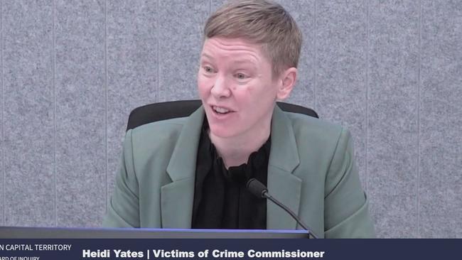 ACT Victims of Crime Commissioner Heidi Yates gives testimony at the Sofronoff inquiry on Thursday. Picture: Supplied