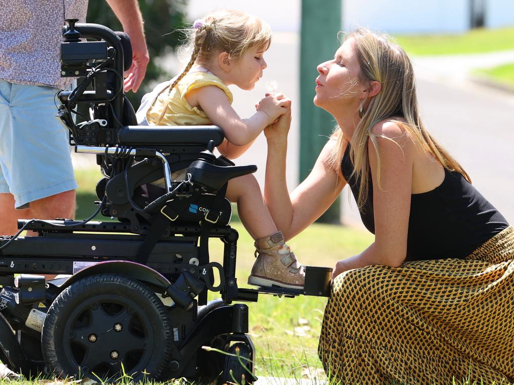 5-year-old Tallulah Whitrod with her mum Golden at Coolum. Picture Lachie Millard