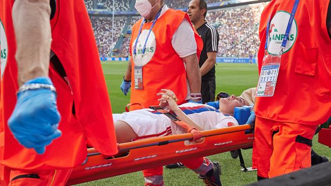 Stretchered off the pitch during the UEFA Women's Champions League final. Picture: Emmanuele Ciancaglini