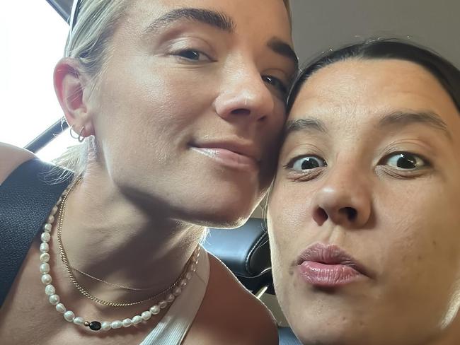 Sam Kerr (right) with fiance Kristie Mewis. Picture: Supplied