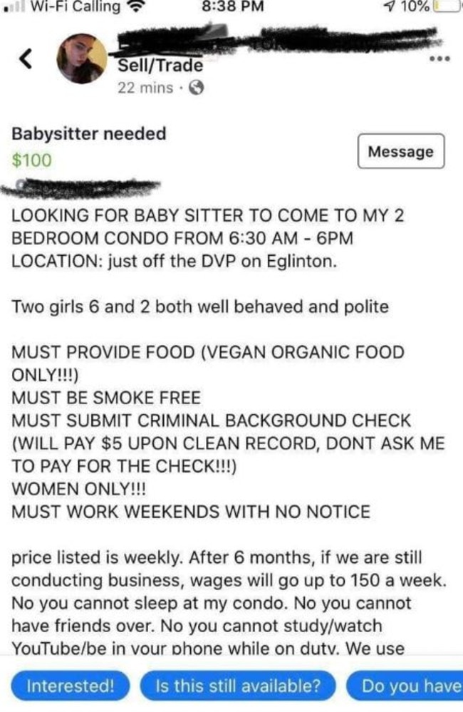 Reddit shames mum over outrageous requests in babysitter job ad |   — Australia's leading news site