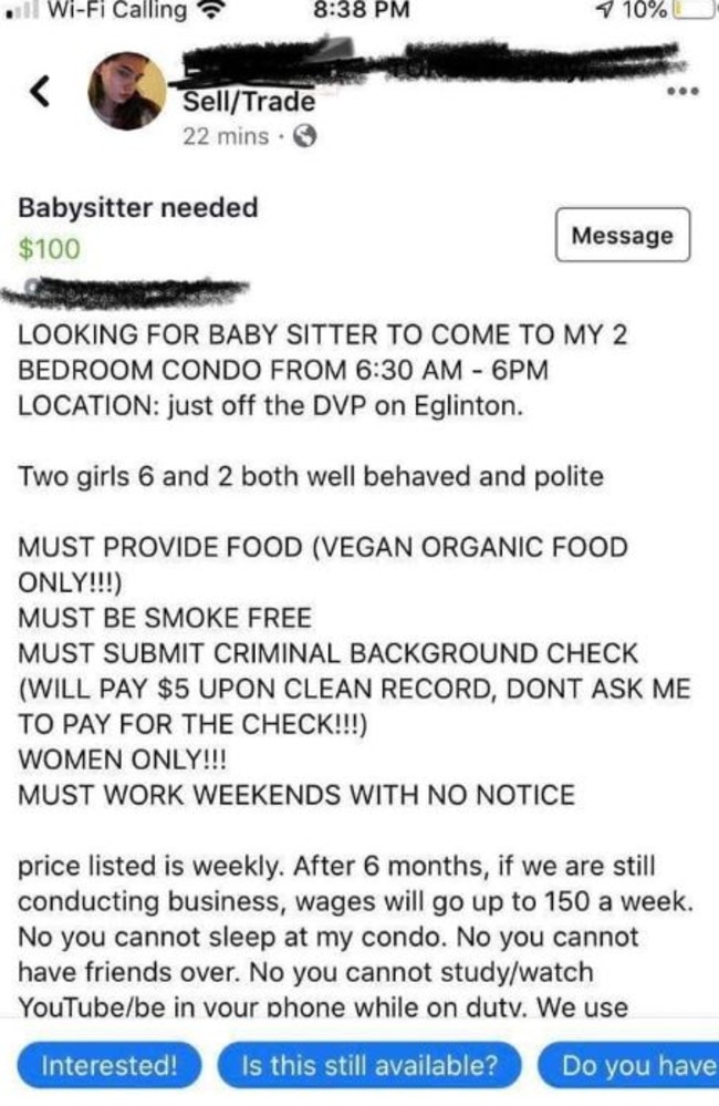 Reddit shames mum over outrageous requests in babysitter job ad