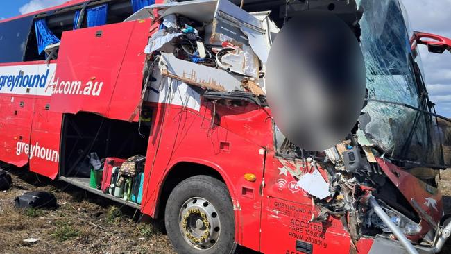 Photographs taken in the immediate aftermath of a horror fatal Greyhound passenger bus crash at Gumlu on the Bruce Highway. Picture: Supplied