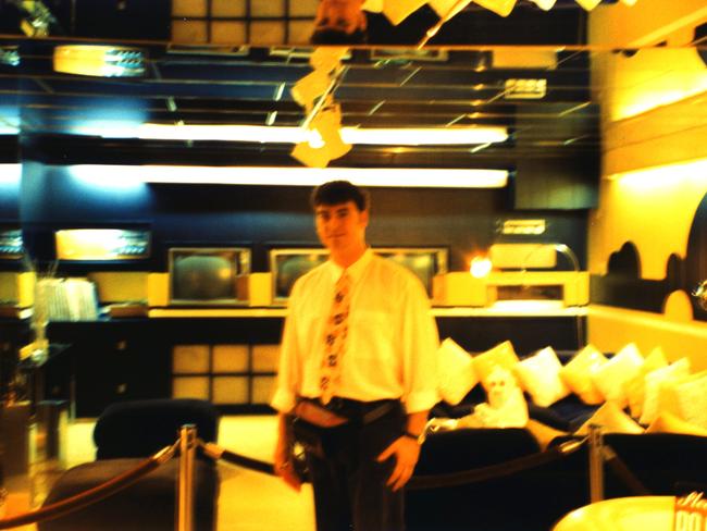 A blurry Advertiser journalist Patrick McDonald in the TV Room at Graceland, Memphis, August 1992. Picture: Patrick McDonald