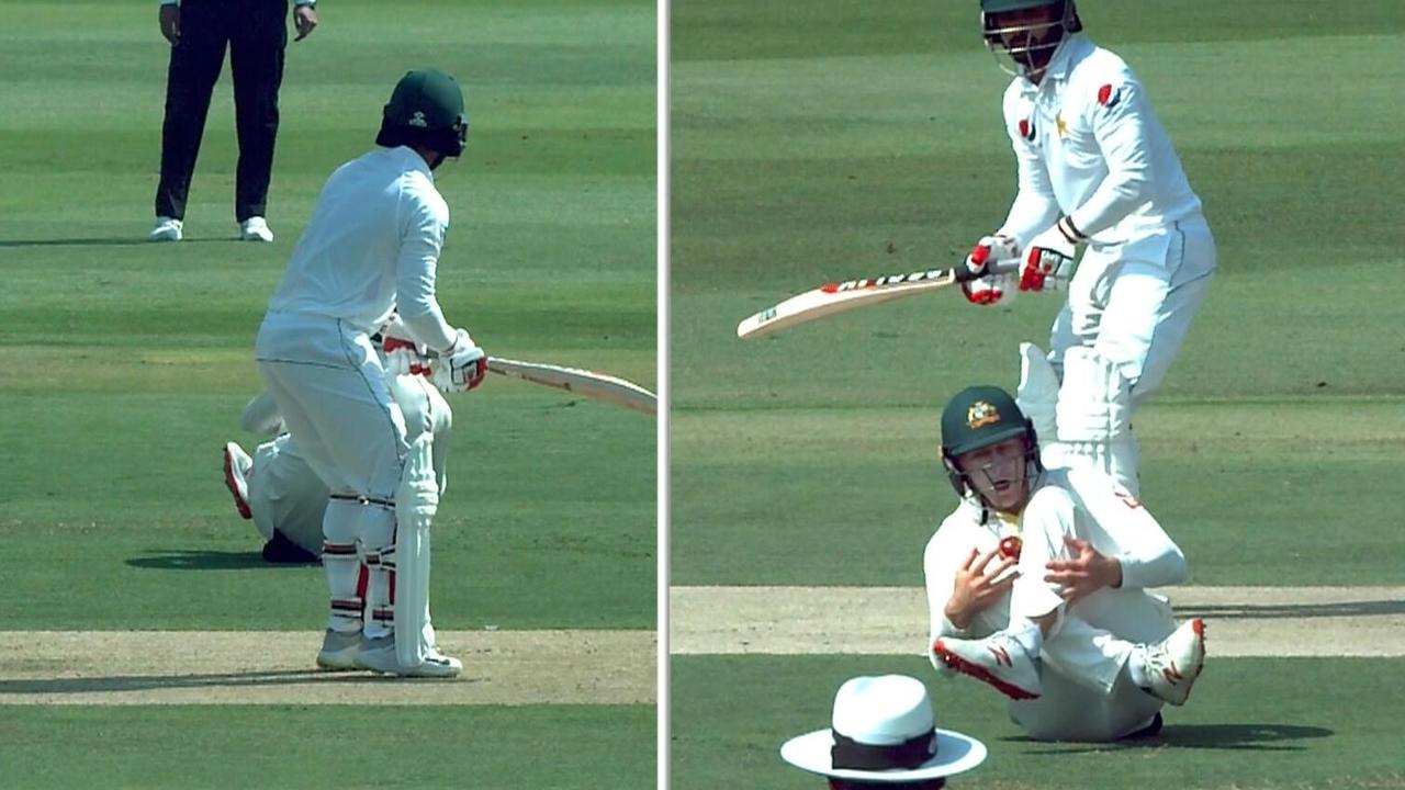 Marnus Labuschagne took a stunning catch at bat-pad to remove Mohammad Hafeez off the bowling of Mitchell Starc.