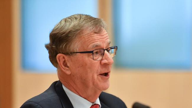 Infectious Diseases physician and microbiologist Dr Peter Collignon at the Senate Inquiry into COVID-19 at Parliament House in Canberra. Picture: AAP Image/Mick Tsikas