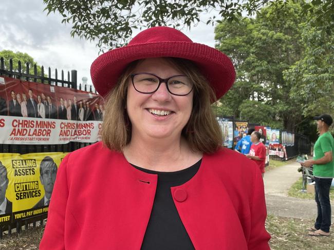 Labor MP Donna Davis outside the Rosehill Public School polling booth on election day, March 25, 2023.