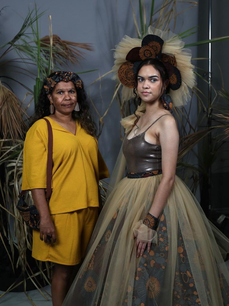 Designer Rowena Morgan with the wedding collection from the Broome-based women's art centre Nagula Jarndu at the 2024 Country to Couture show on Tuesday August 7. Picture: Zizi Averill