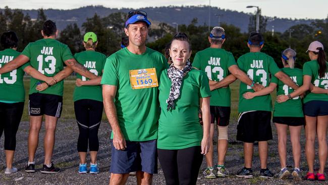 Shannon Trounce and Renee Pask with friends and family who celebrated their son Jax’s life in the <i>Gold Coast Bulletin</i> Fun Run. Photo: Jerad Williams