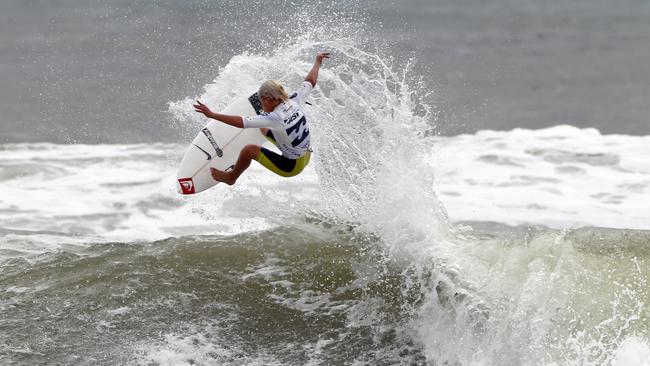 Jack Robinson gets airborne during the 2011 Billabong World Junior Championships at Burleigh Heads.