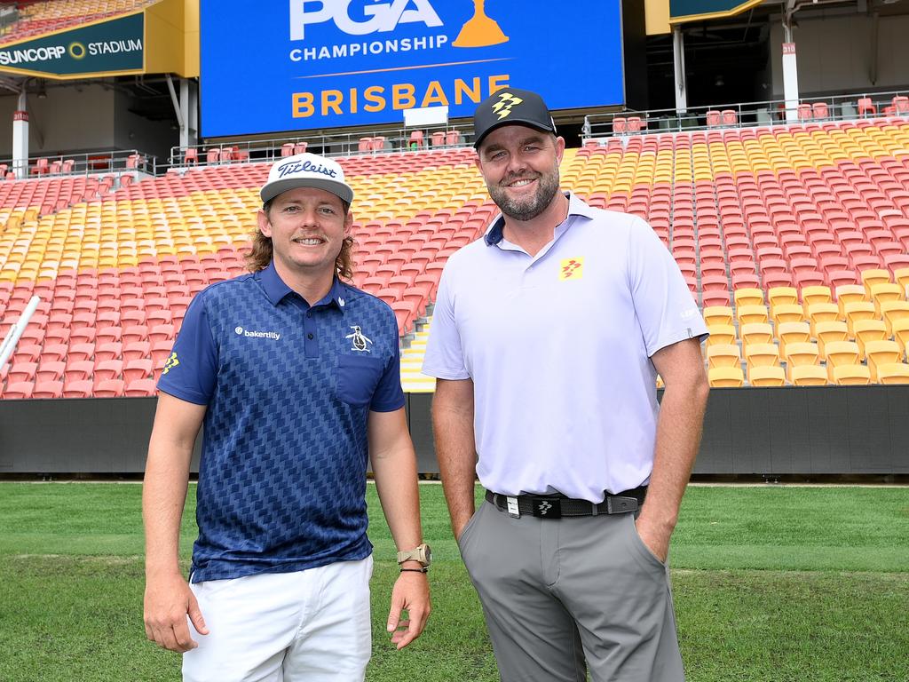 Marc Leishman (right) tips Cameron Smith to bounce back from his Australian PGA diaster. Picture: Bradley Kanaris/Getty Images