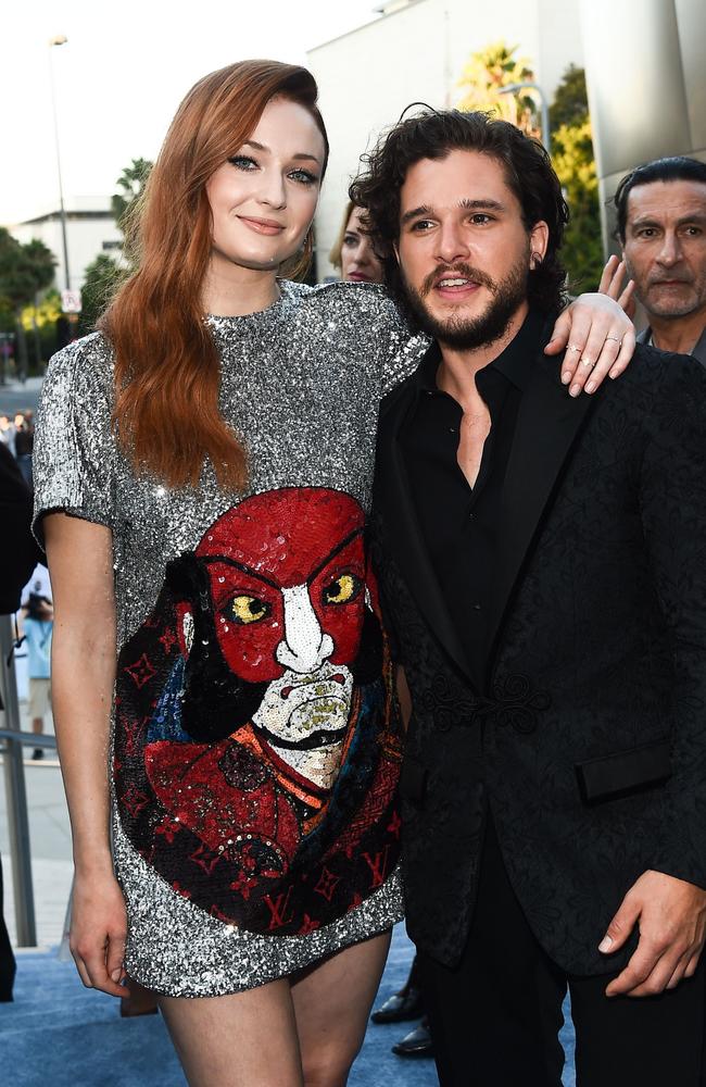 Sophie Turner and Kit Harrington attend the premiere of HBO’s “Game Of Thrones” season 7 at Walt Disney Concert Hall on July 12, 2017 in Los Angeles, California. Picture: Splash