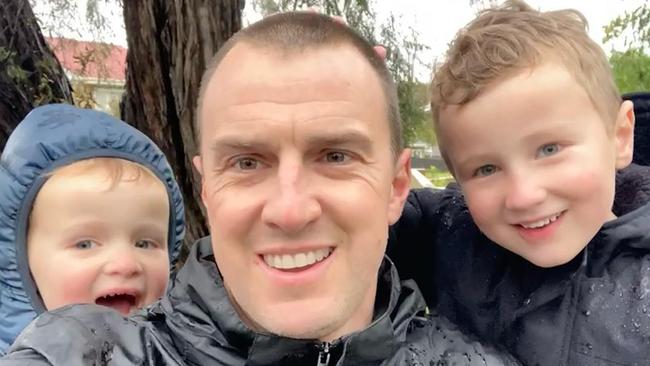 Personal trainer Jason Januszke with sons Tom and Jack. Picture: Supplied